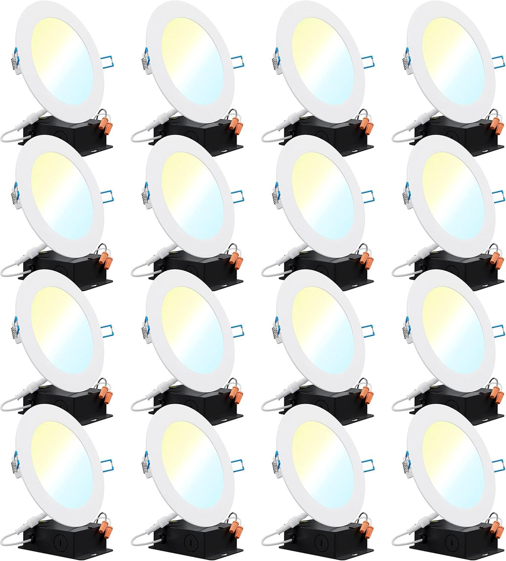16 Pack 6 Inch Ultra Thin LED Recessed Ceiling Lights, 3000K Warm White, Dimmable 14W B72179