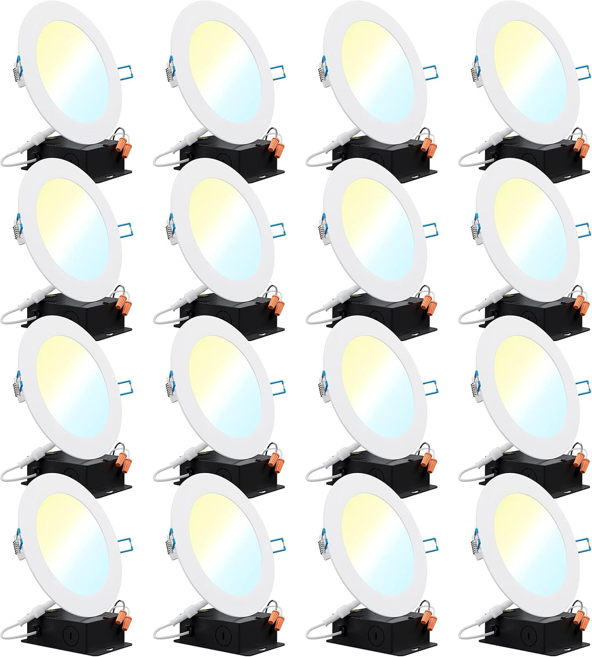 16 Pack 6 Inch Ultra Thin LED Recessed Ceiling Lights, 3000K Warm White, Dimmable 14W B72179