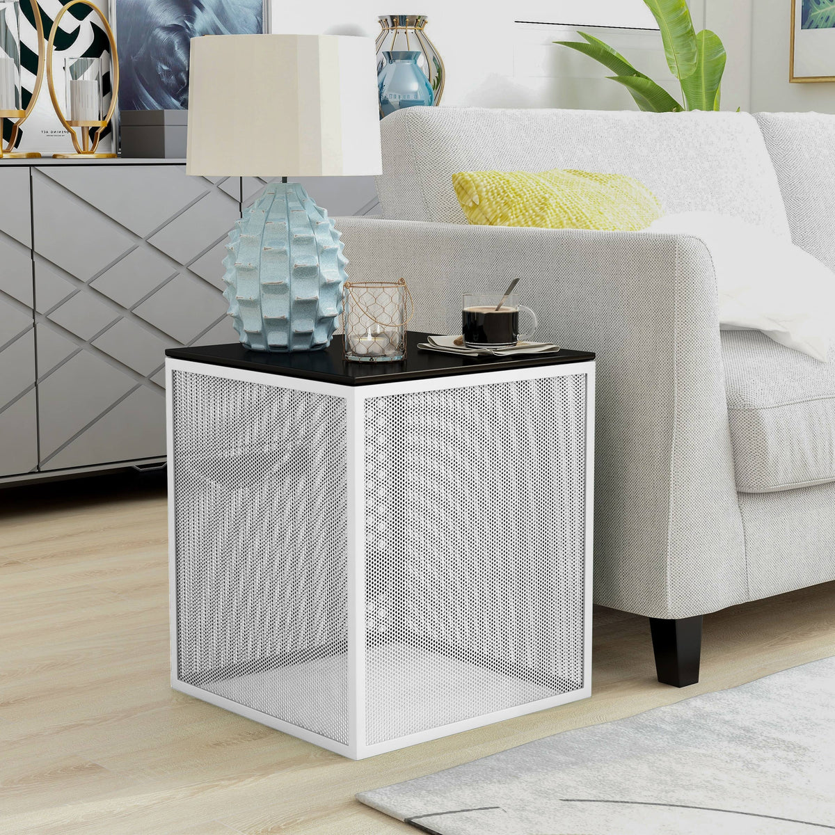 White Glass Top Side Table B42547