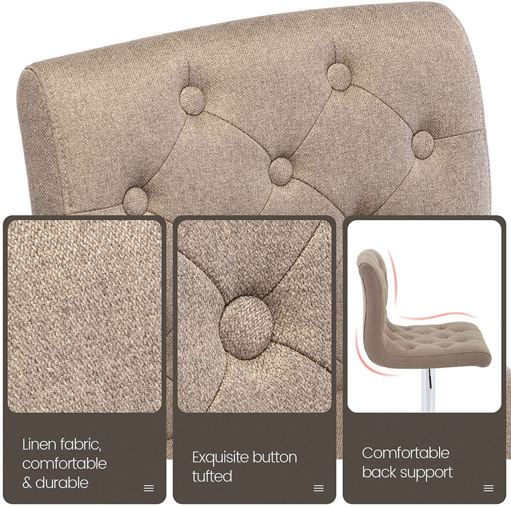 Tufted Swivel Bar Stool with Back, Fabric Upholstered Armless Bar Chair B67475