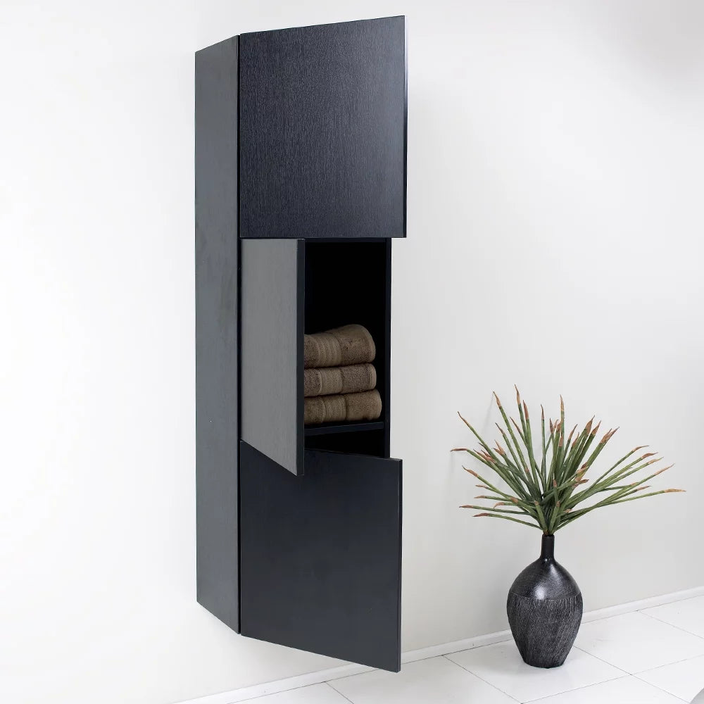 Black Bathroom Linen Side Cabinet with 3 Storage Areas C39779