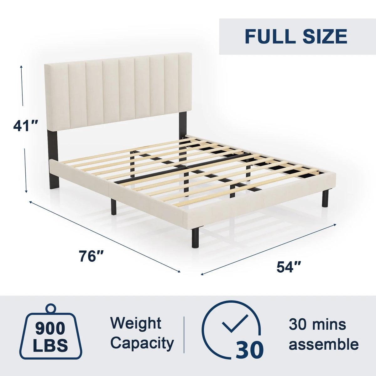 Full Platform Bed Frame with Upholstered Headboard Q956