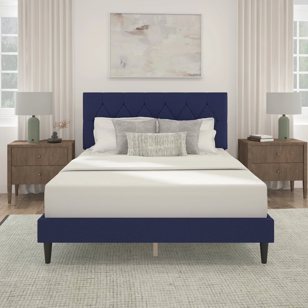Gray Diamond Tufted Upholstered Queen Platform Bed O786790
