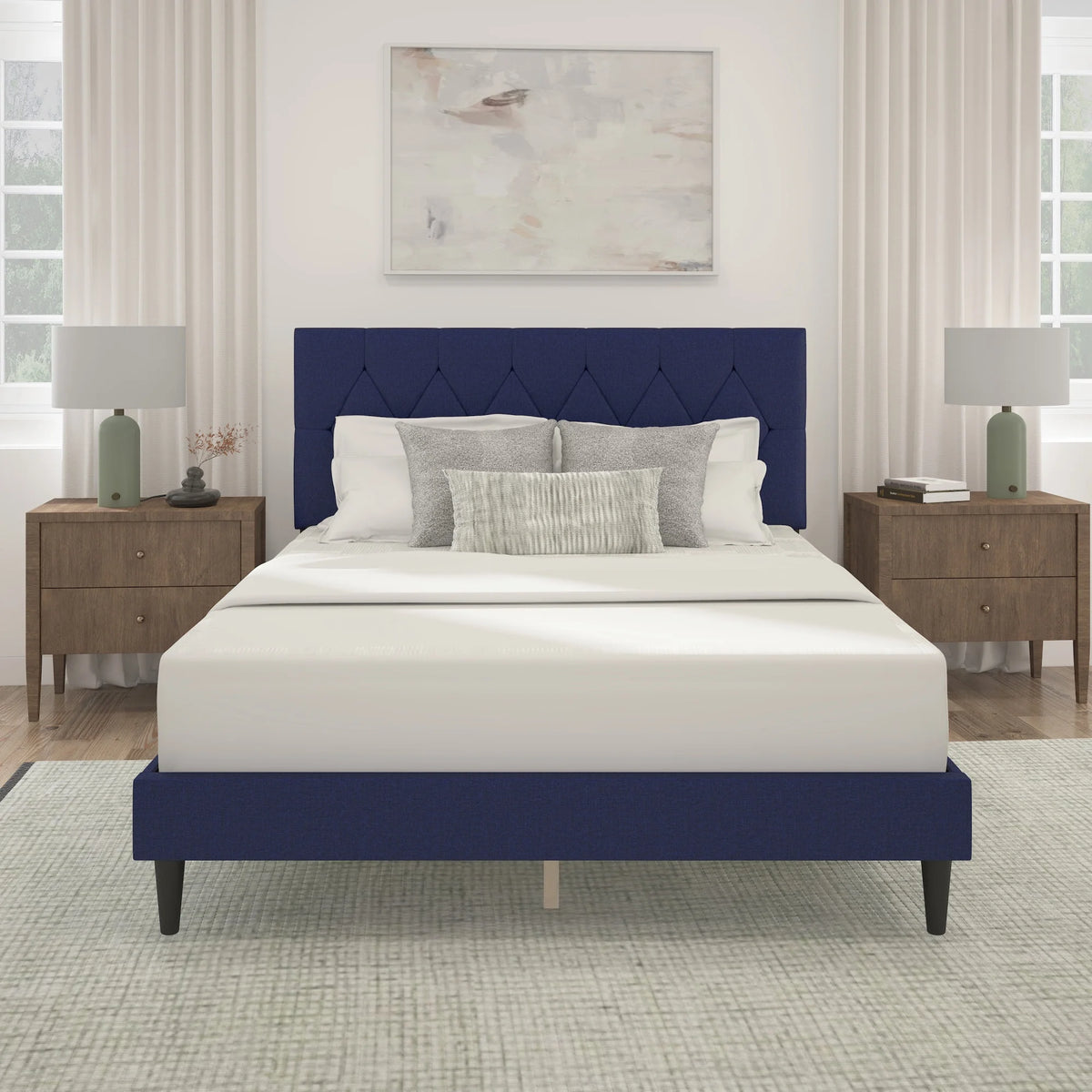 Gray Diamond Tufted Upholstered Queen Platform Bed O786790