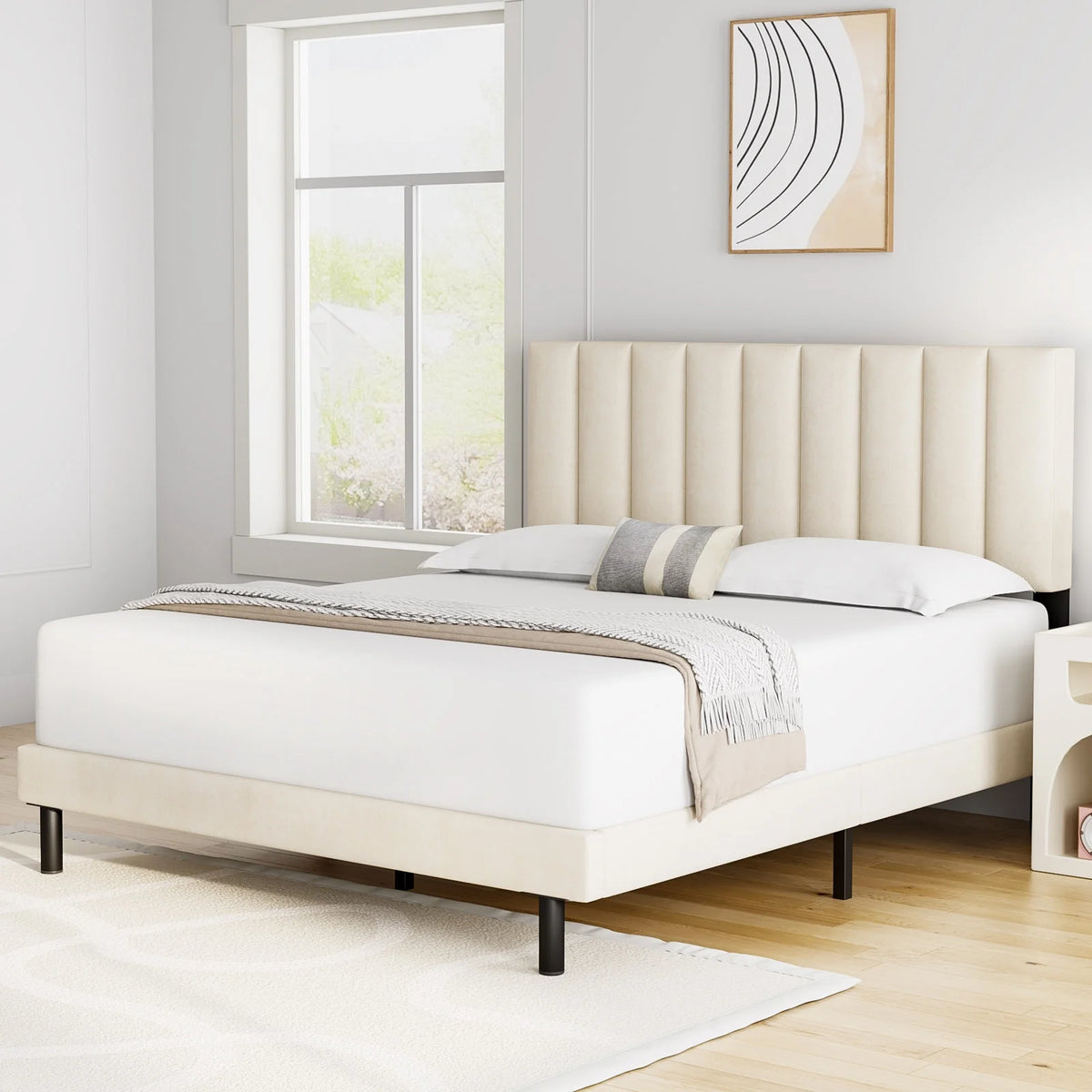 Full Platform Bed Frame with Upholstered Headboard Q956
