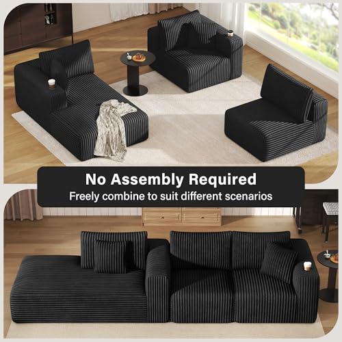 Modular Sectional Sofa with Deep Seat, Cup Holder, Memory Foam, Corduroy B294124