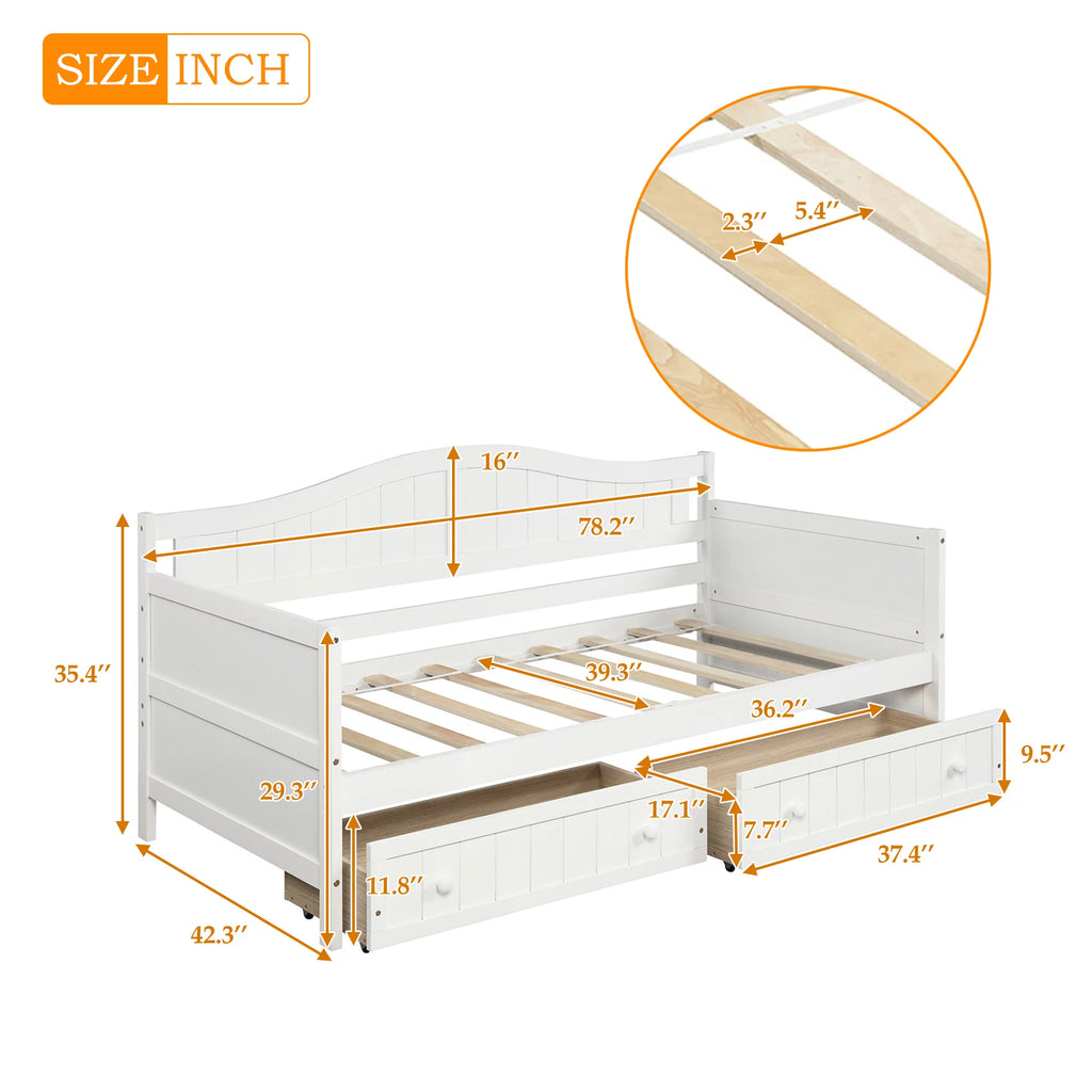 Wood Twin Size Daybed with Two Storage Drawers F33023