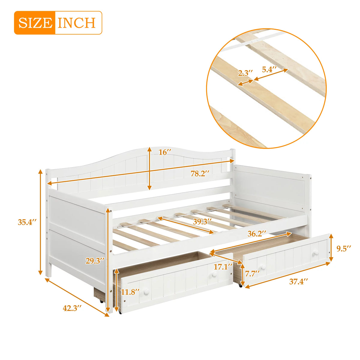 Wood Twin Size Daybed with Two Storage Drawers F33023
