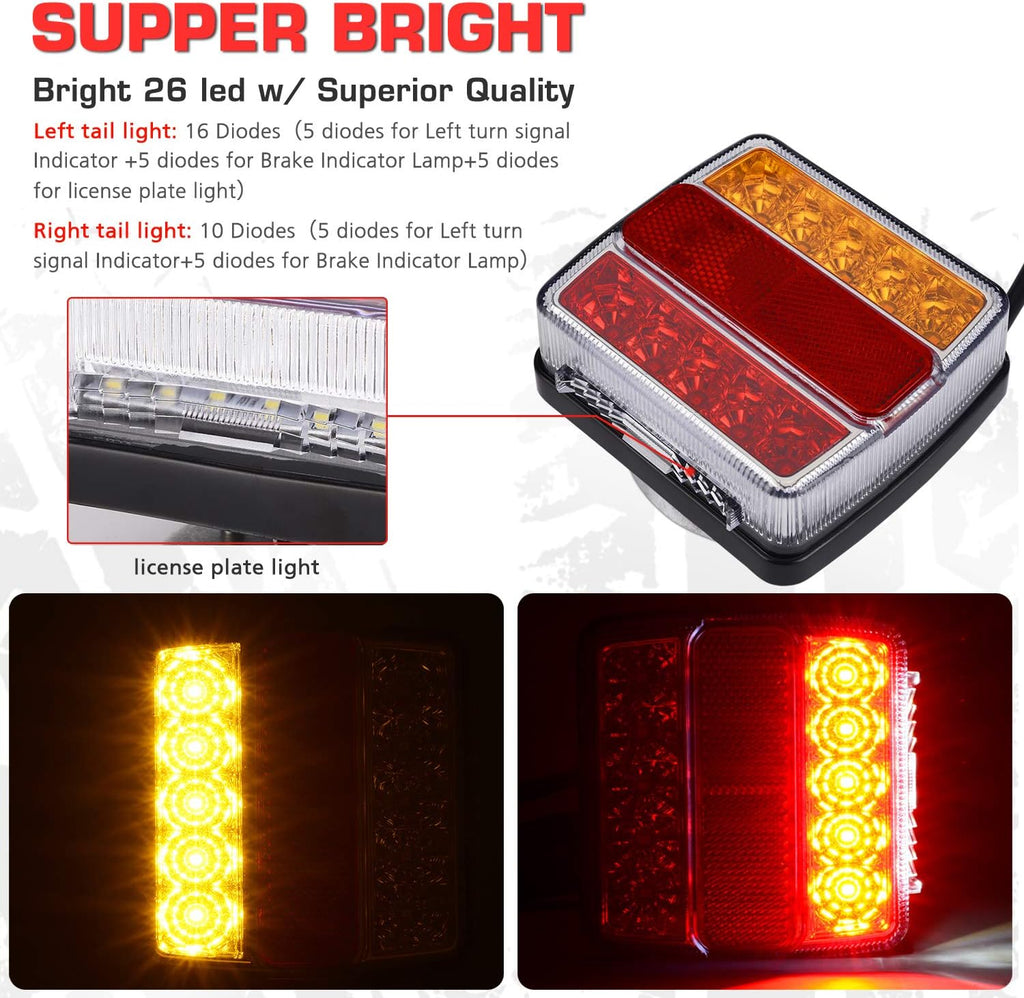 Magnetic LED Trailer Towing Light Kit, 24ft Cable with 7 pin plug, IP68 Waterproof V76867