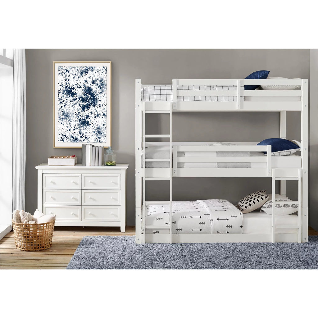 White Triple Twin Bunk Bed D50553