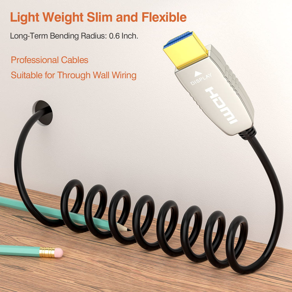 CL2 Rated Fiber HDMI Cable 100 feet 4K60Hz HDMI2.0b 18Gbps ARC HDR10 HDCP2.2 YUV4:4:4 Slim Flexible HDMI Optic Cable with Optic Technology 30m H722
