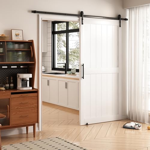 White Sliding Barn Door with Hardware Kit N84375