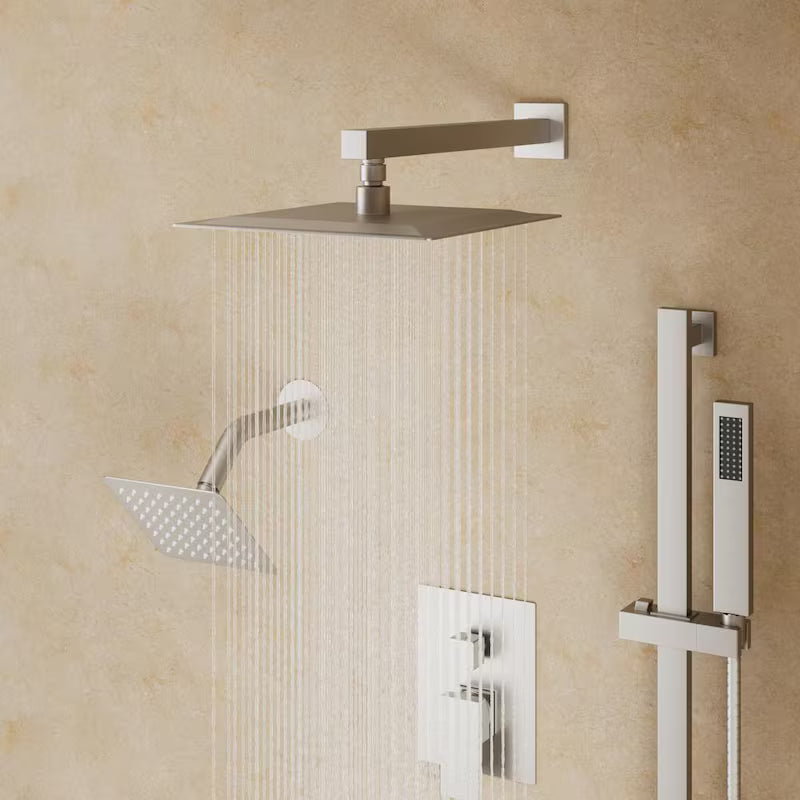 Wall Mount Dual Shower Heads and Handheld Shower Head 2.5 GPM Brushed Nickel O72175