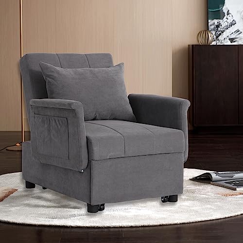 Black PU Leather Convertible Chair Sleeper Bed with Lumbar Pillow Y811