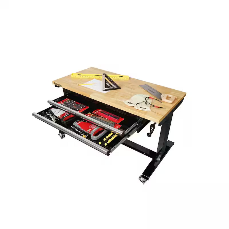 Black Adjustable Height Worktable with 2-Drawers L80622
