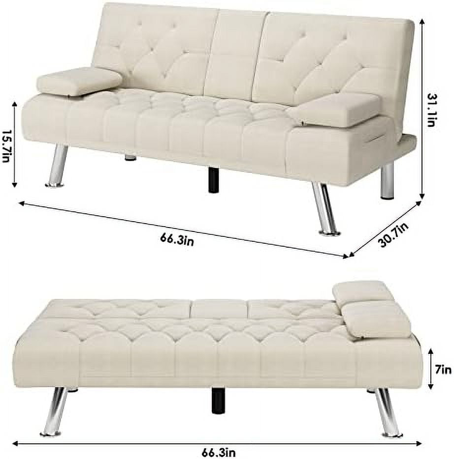 Dark Grey Upholstered Convertible Futon Sofa Bed with Metal Legs I130969