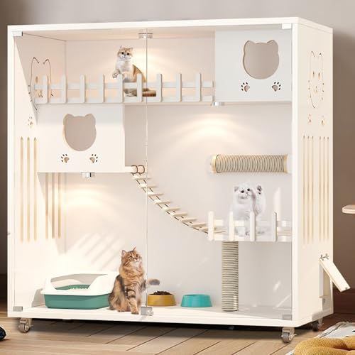 Grey Wooden Cat Condo with Scratching Post, 50" X 48" X 24" W840642