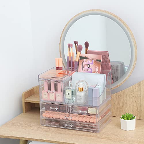 Clear Makeup Organizer With Drawers, Stackable Cosmetic Storage Display Case W5287