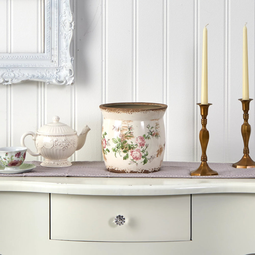 8" Ceramic Floral Print Planter V57511