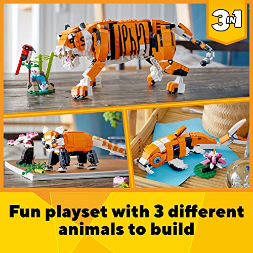 LEGO Creator 3 in 1 Majestic Tiger Building Set, Transforms from Tiger to Panda or Koi Fish Set, Animal Figures, Collectible Building Toy, Gifts for Kids, Boys & Girls 9 Plus Years Old, 31129 Q610