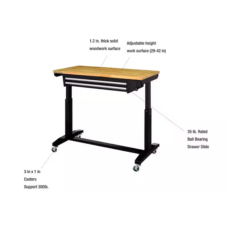 Black Adjustable Height Worktable with 2-Drawers L80622