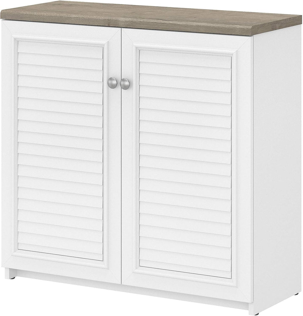 2 Door Low Storage Cabinet, Shiplap Gray/Pure White J795244