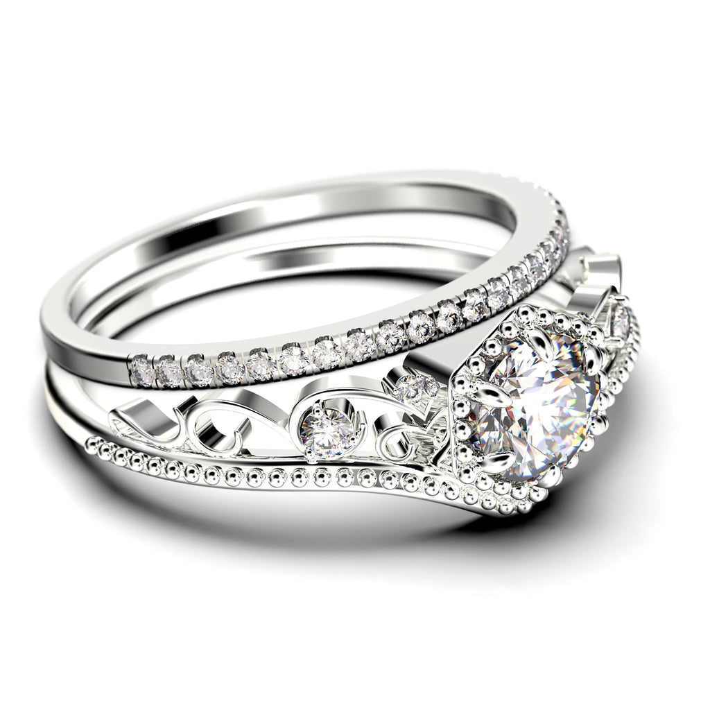 Antique Art Deco 2.00 Carat Round Cut Diamond Moissanite Engagement Ring in 10k Solid White Gold A356