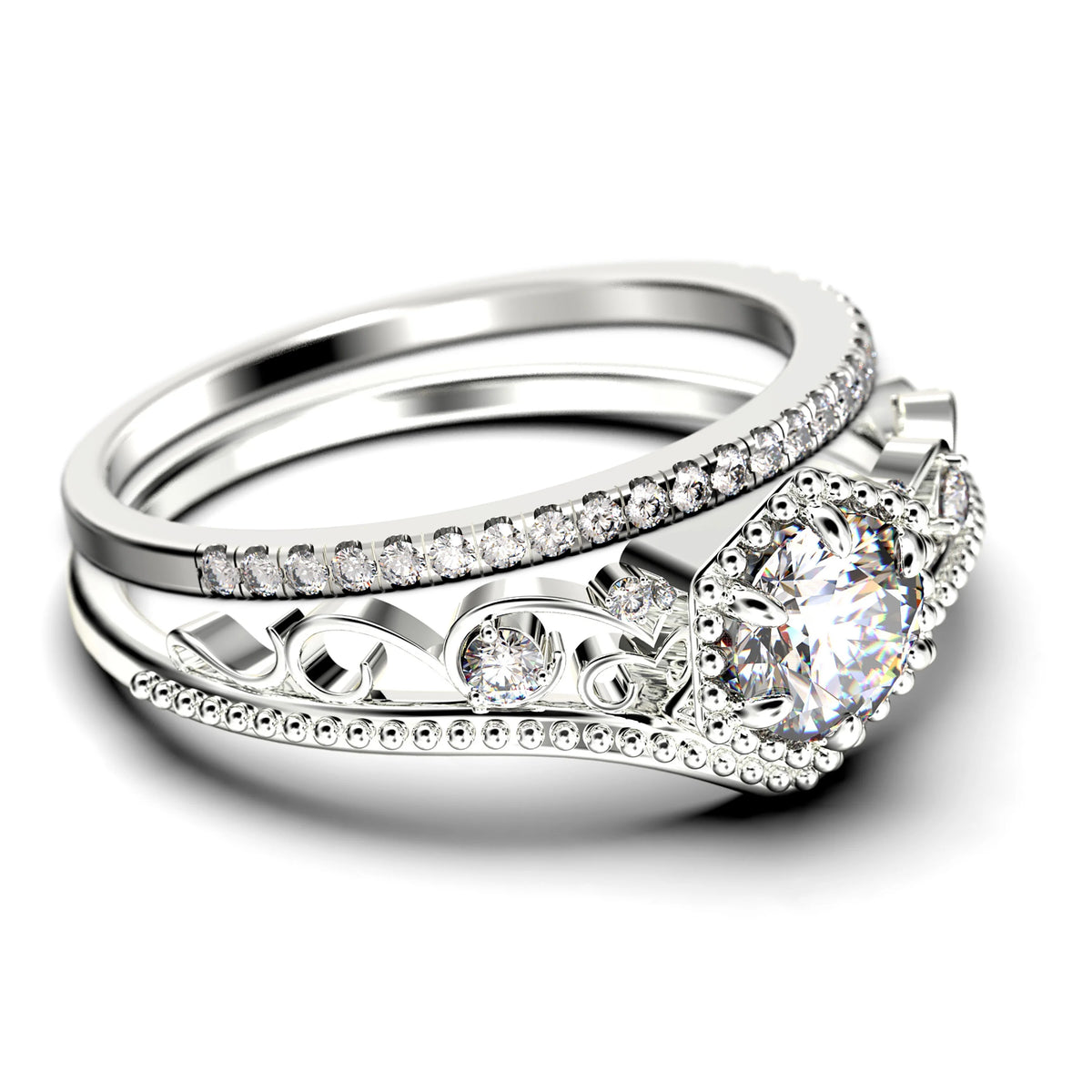 Antique Art Deco 2.00 Carat Round Cut Diamond Moissanite Engagement Ring in 10k Solid White Gold A356