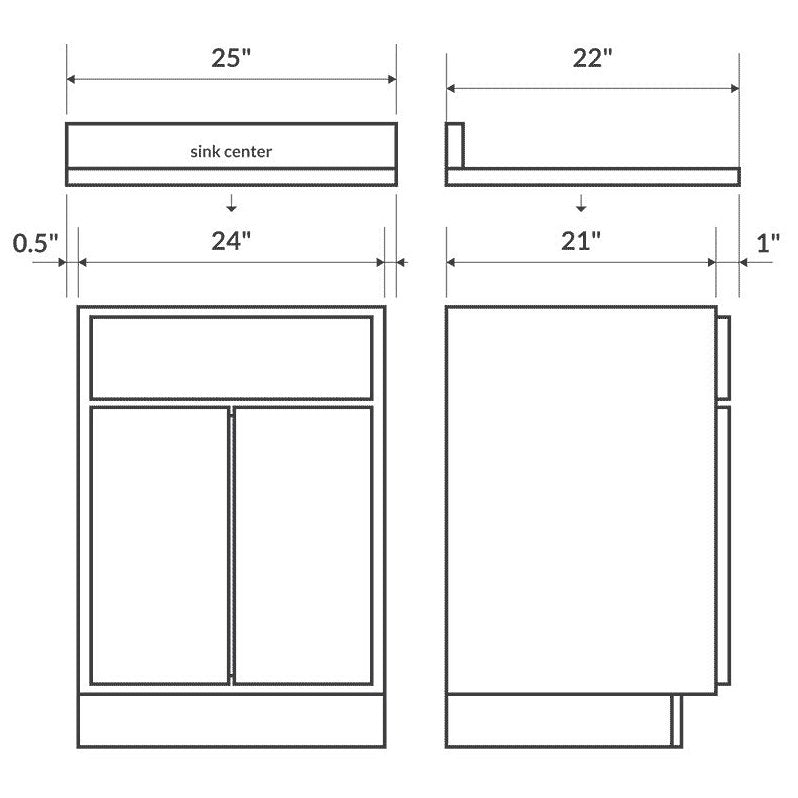 Black Granite Vanity Top 25 in x 22 in with Backsplash 4 in Spread U224