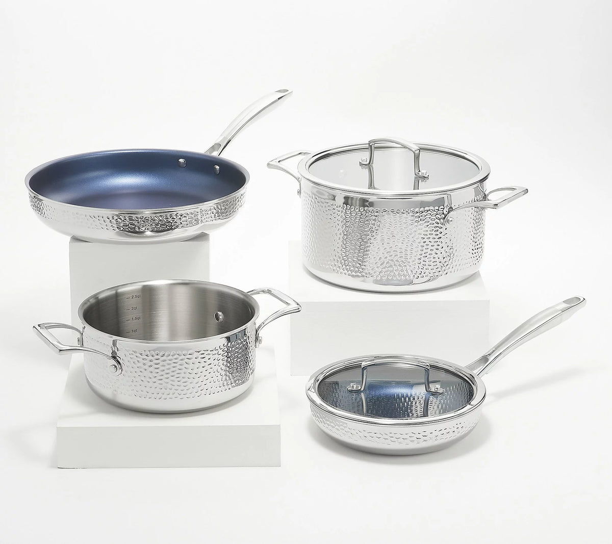 6-Pc Tri-Ply Hammered Stainless Steel Cookware Set P851026