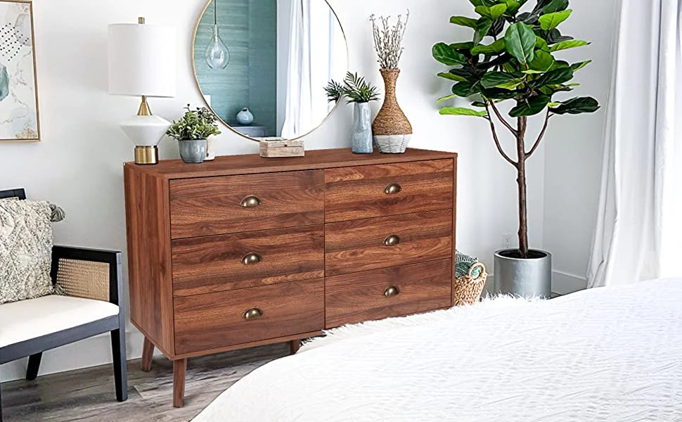 Wood 6 Drawer Dresser with Metal Handles G84652
