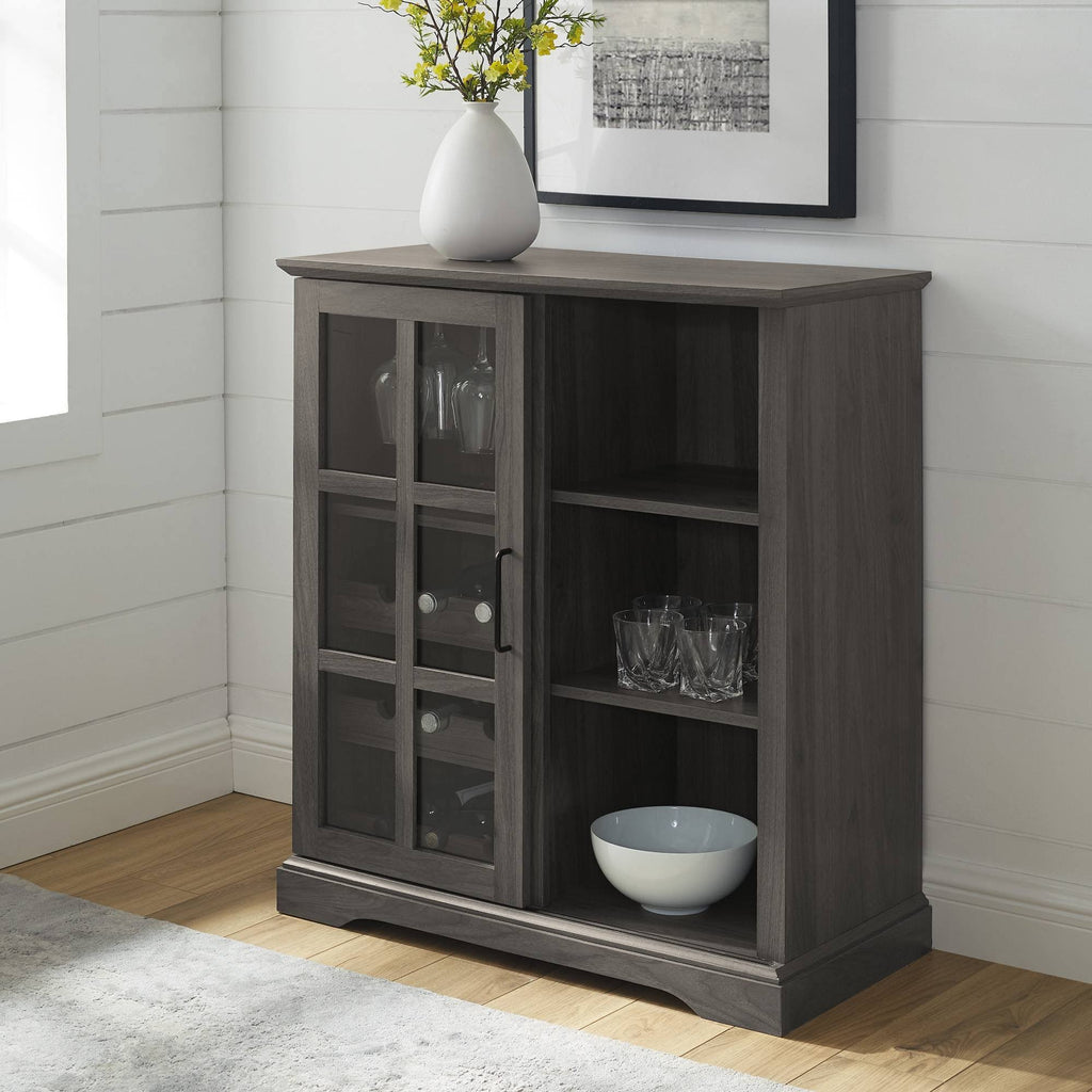 Gray Sliding Window Pane Door Bar Cabinet L983795