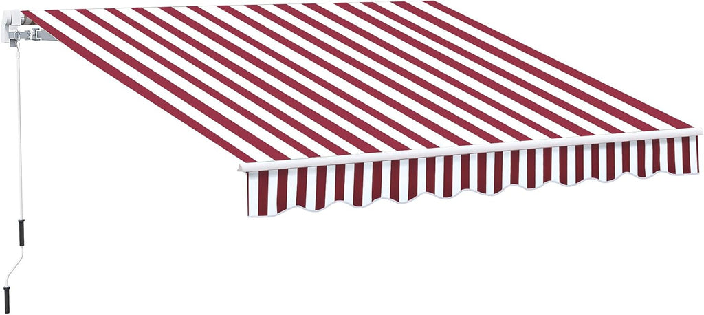 10' x 8' Manual Retractable Awning with UV Protection, Red Stripe W23570
