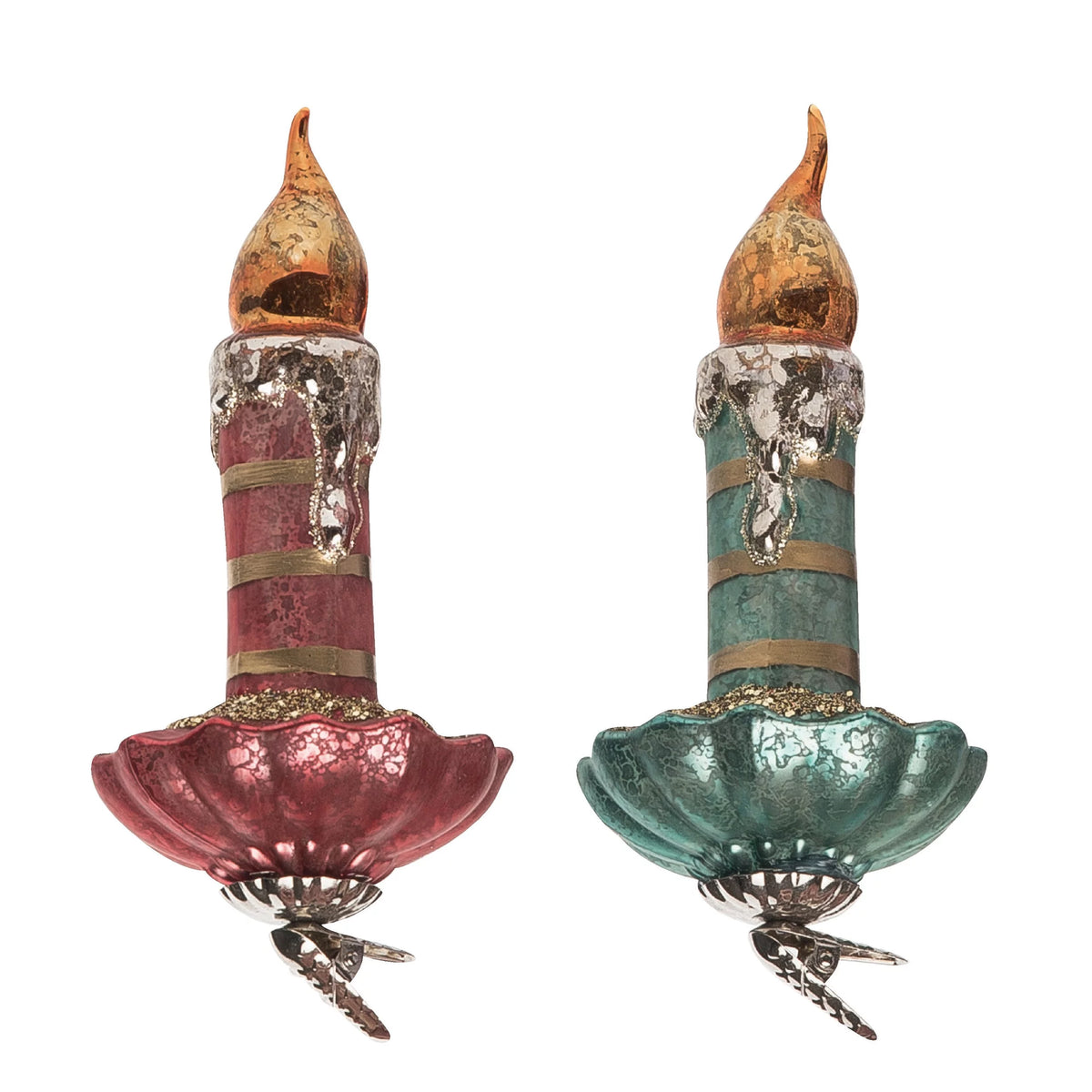 Multicolored Glass Candle Clip Ornament Set of 2 R64414