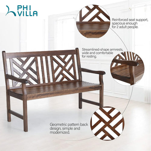 4 Ft Acacia Wood Bench with Curved Backrest and Armrest I212945