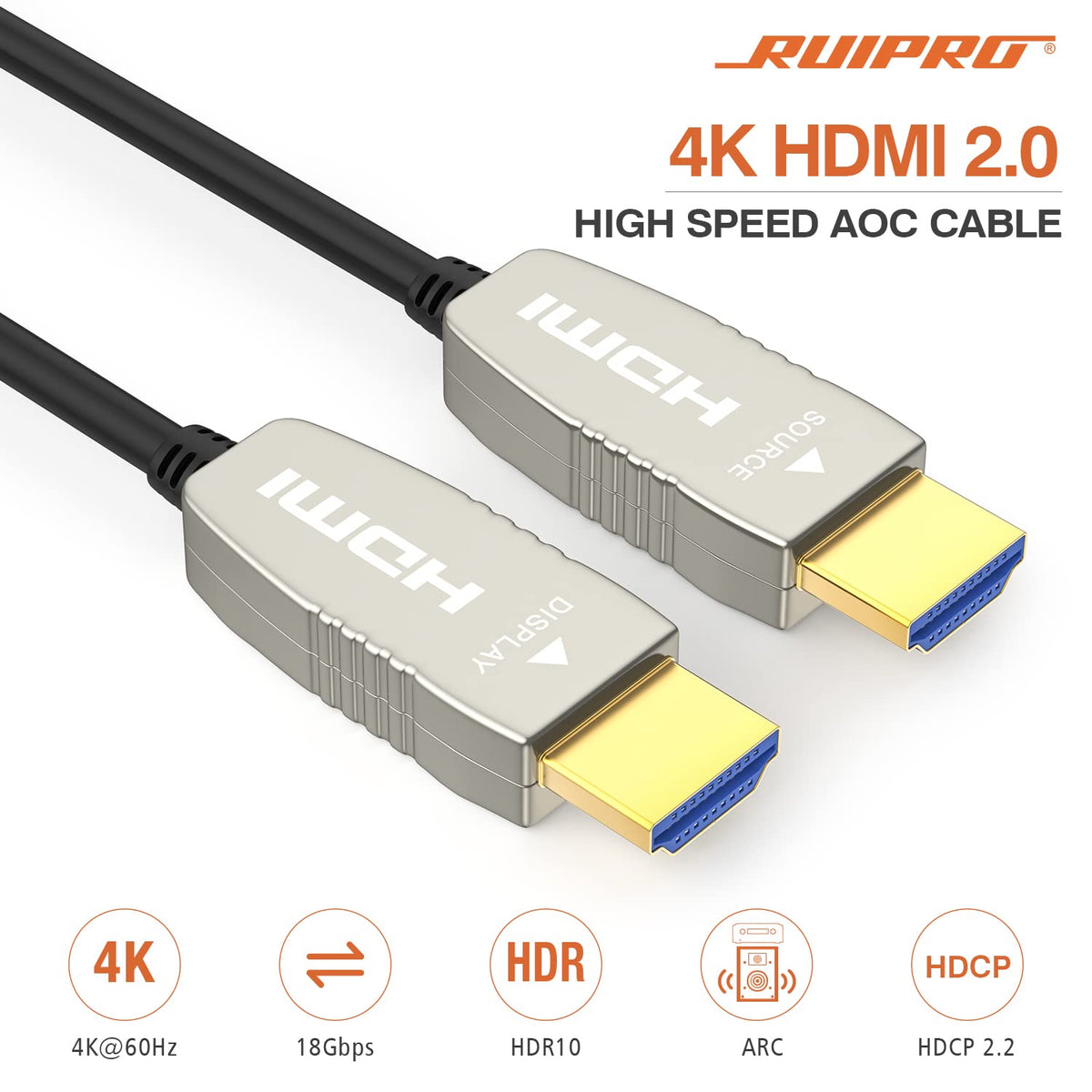CL2 Rated Fiber HDMI Cable 100 feet 4K60Hz HDMI2.0b 18Gbps ARC HDR10 HDCP2.2 YUV4:4:4 Slim Flexible HDMI Optic Cable with Optic Technology 30m H722