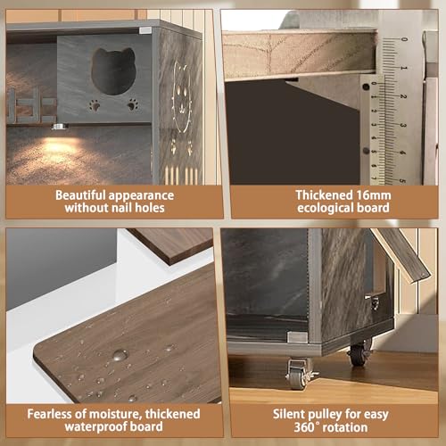 Grey Wooden Cat Condo with Scratching Post, 50" X 48" X 24" W840642