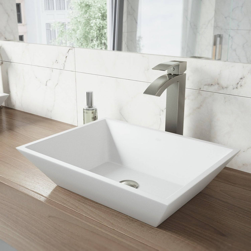Matte Stone Vessel Bathroom Sink with Brushed Nickel Vessel Faucet H566