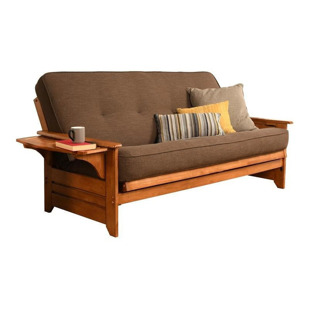 Full Traditional Linen Fabric Futon Mattress in Cocoa Brown L4082