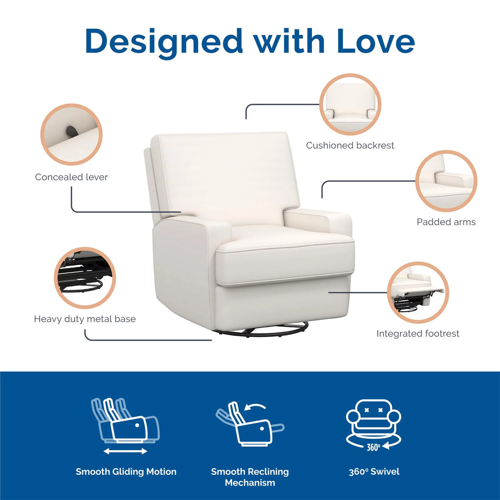 White Linen Swivel Glider Recliner Chair I241544