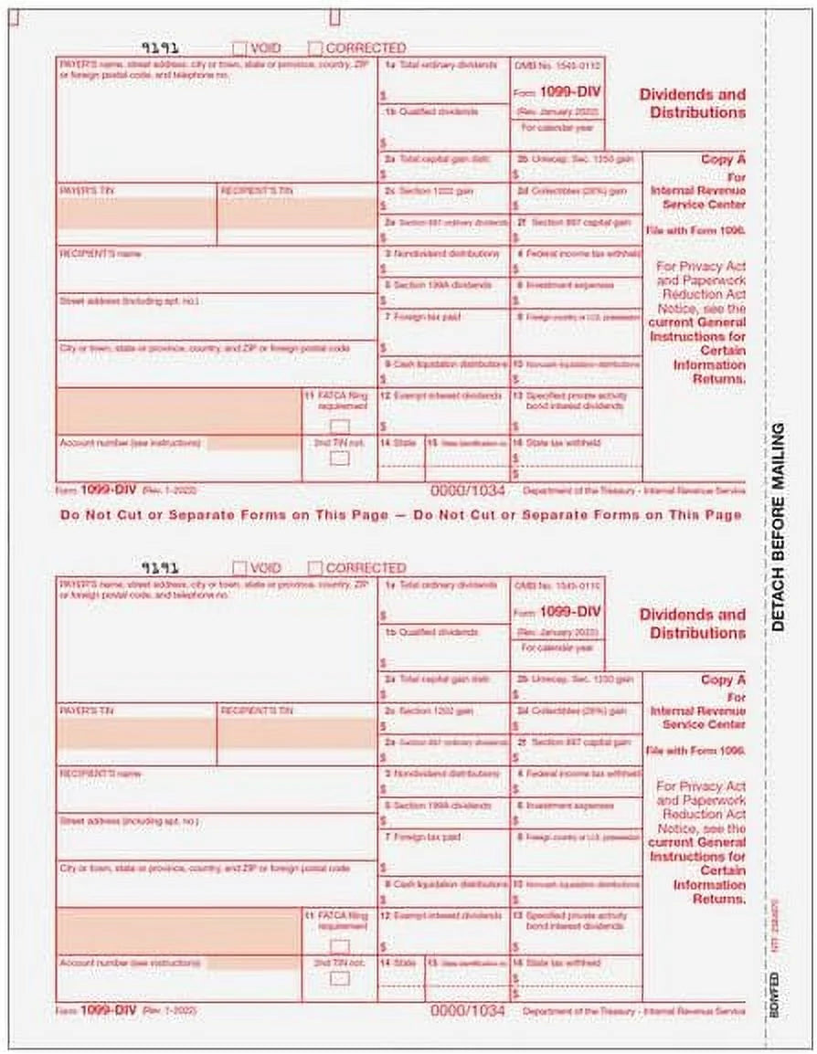 1099-DIV 4-Part Laser Tax Form Set D714