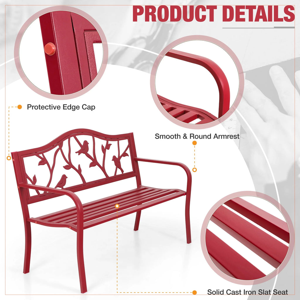 Red Metal Patio Garden Bench S53730