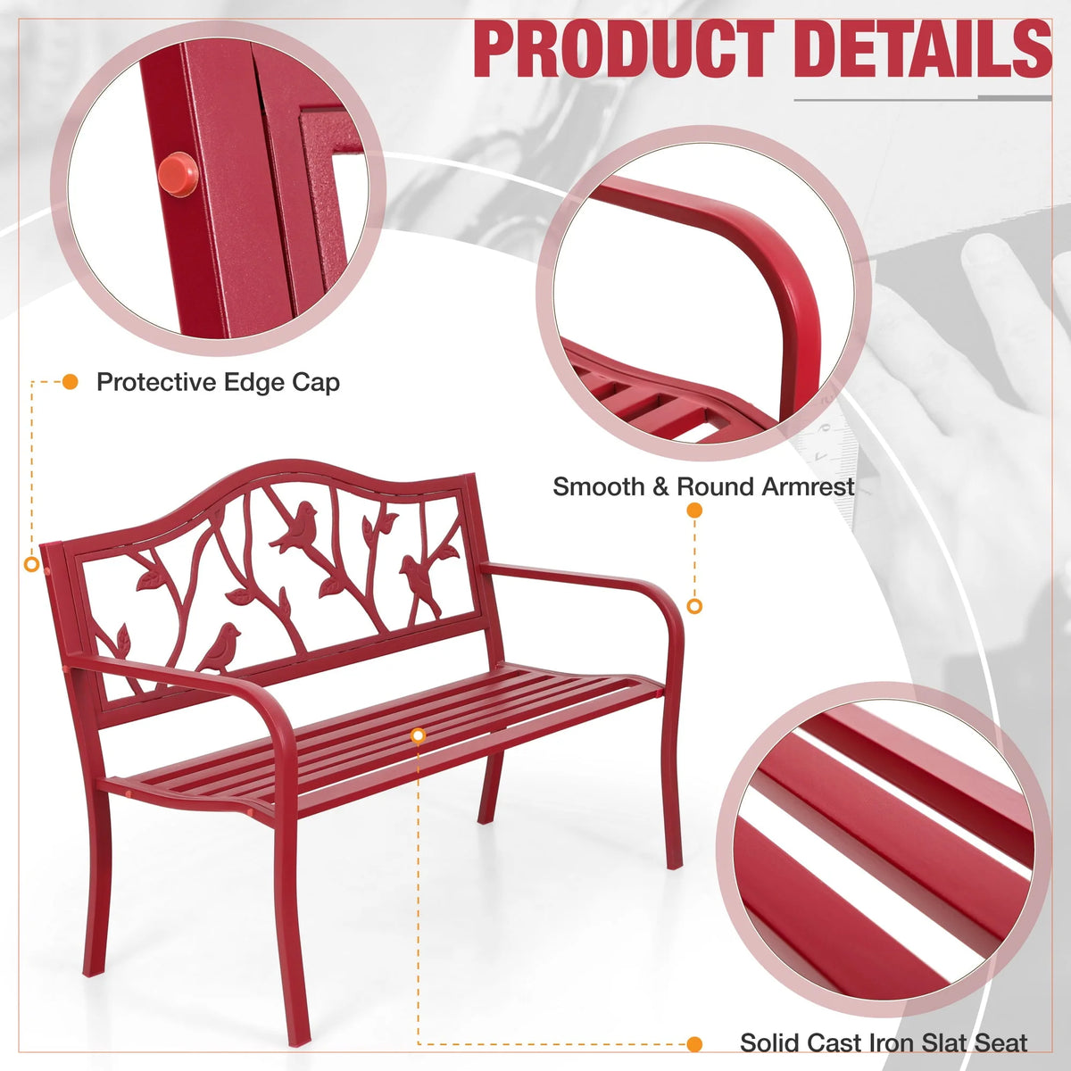 Red Metal Patio Garden Bench S53730