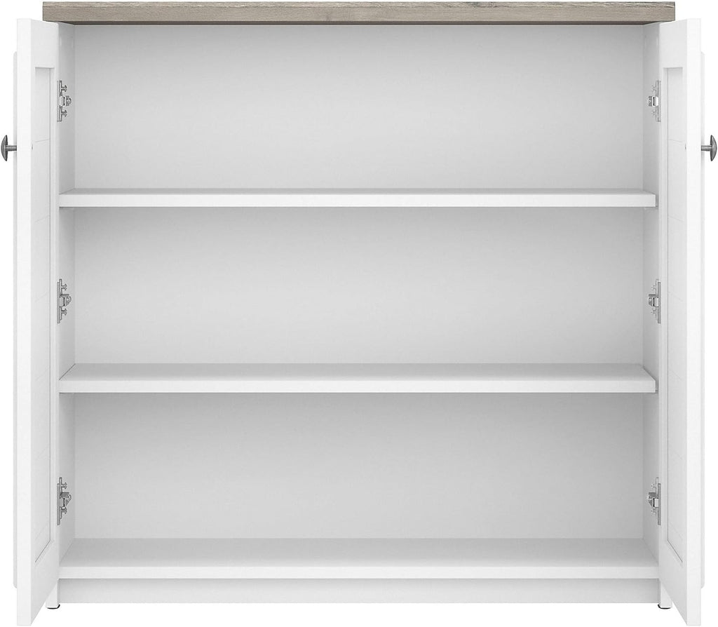 2 Door Low Storage Cabinet, Shiplap Gray/Pure White J795244