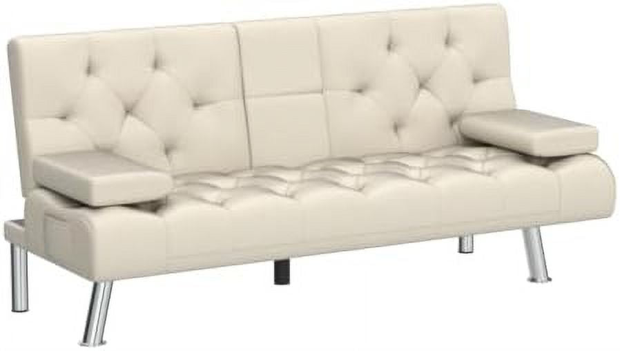 Dark Grey Upholstered Convertible Futon Sofa Bed with Metal Legs I130969