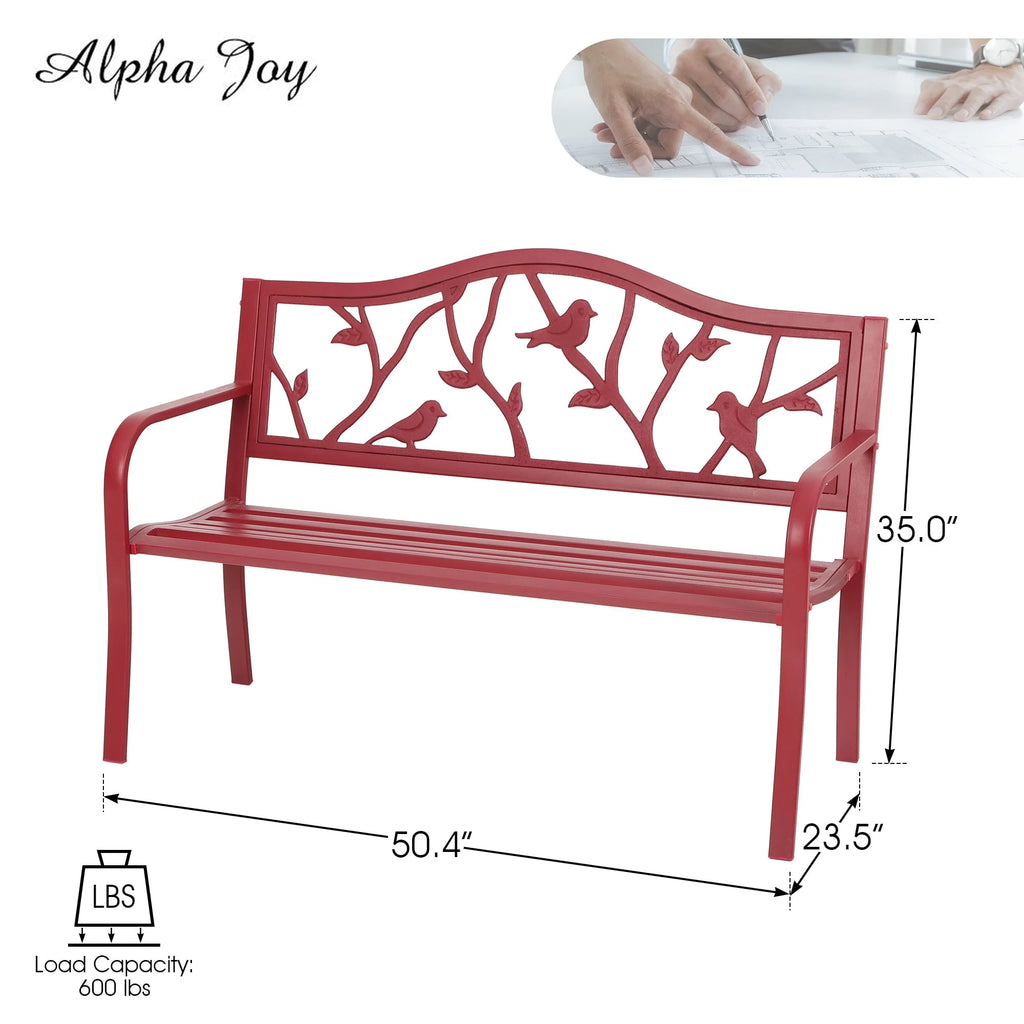 Red Metal Patio Garden Bench S53730