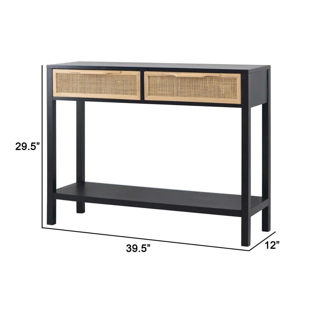 Black Finish Sofa Console Table with 2 Rattan Drawers X315