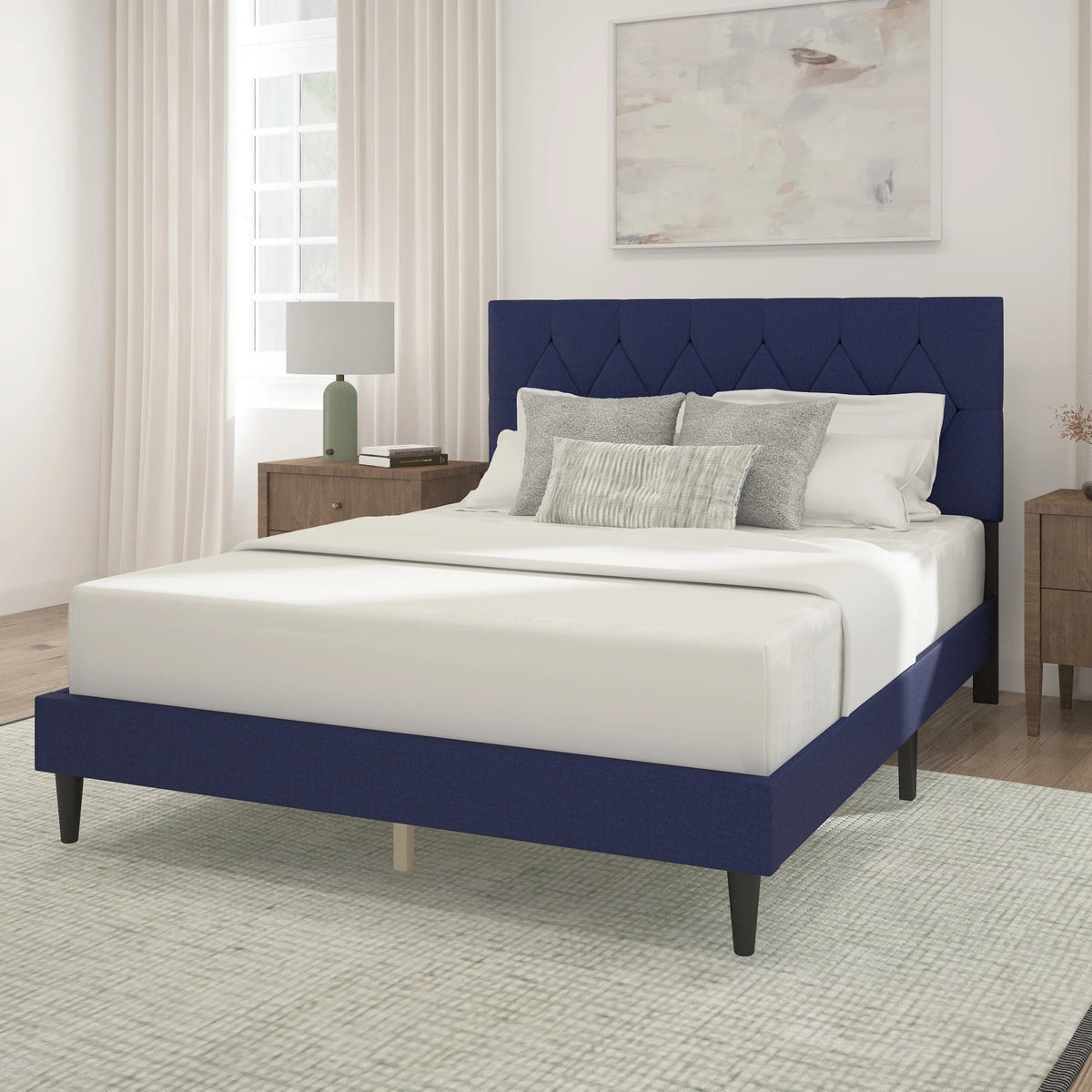 Gray Diamond Tufted Upholstered Queen Platform Bed O786790