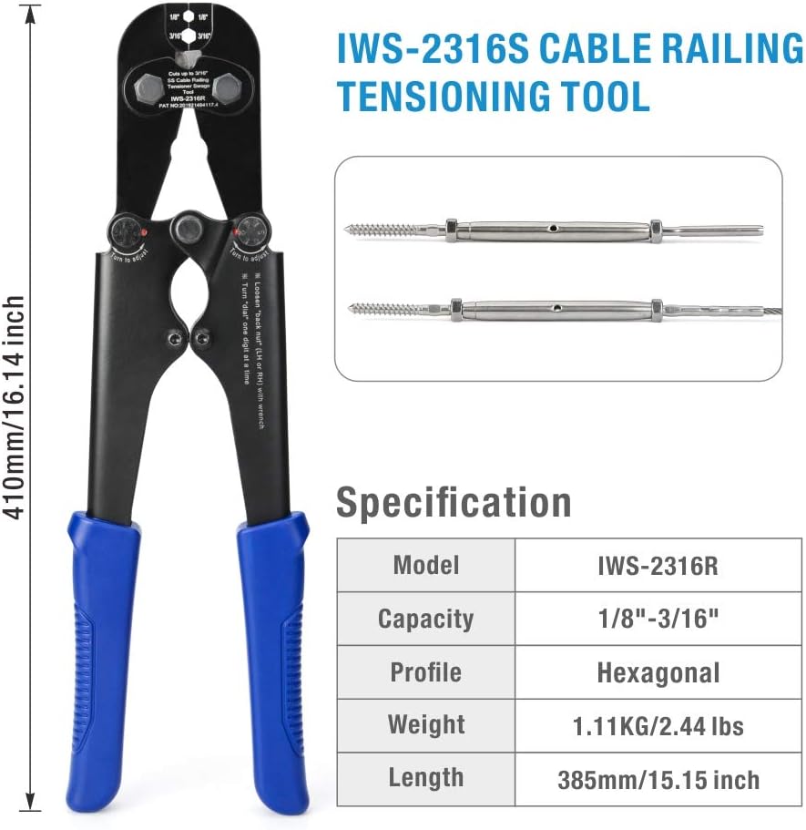 Heavy Duty Cable Railing Swage Tool for 1/8 to 3/16 inch Stainless Steel Wire Rope J689