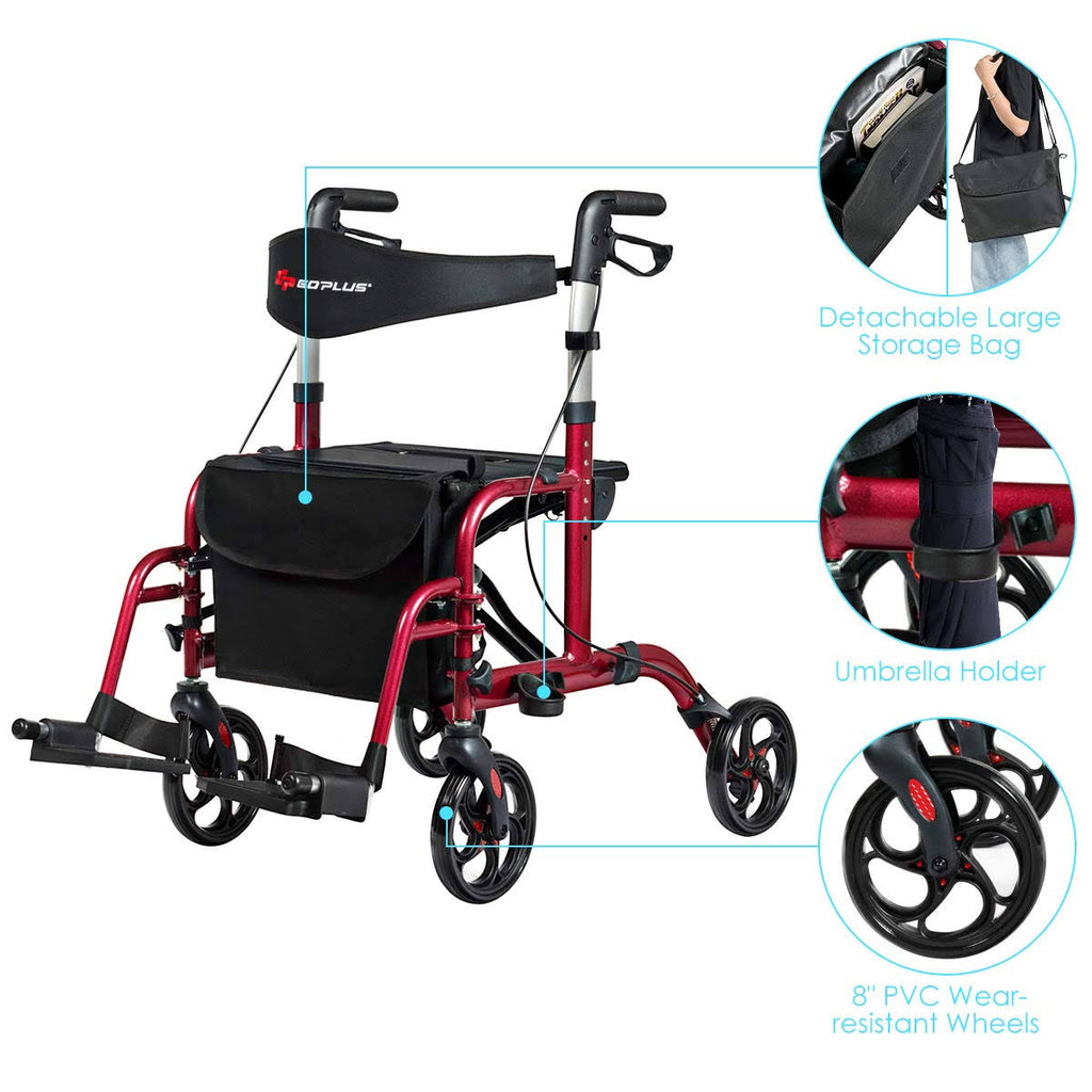 Red Aluminum Adjustable Rollator Walker K7467